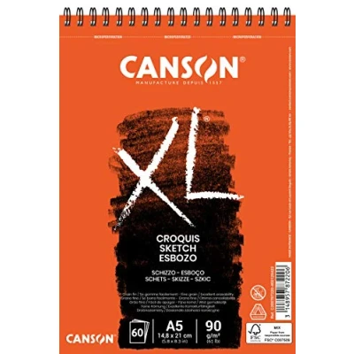Bild av CANSON XL Croquis Spiralblock C200787220: DIN A5 60 ark 90 g/m² skissblock i krämvitt spiralbunden lämplig för torrtekniker