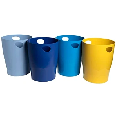 Bild av Exacompta Ref. 45302D Set med 8 papperskorgar, ECOBIN BeeBlue papperskorgar handtag volym 15 liter Mått 26,3 x 33,5 cm för kontor eller hem 4 olika färger