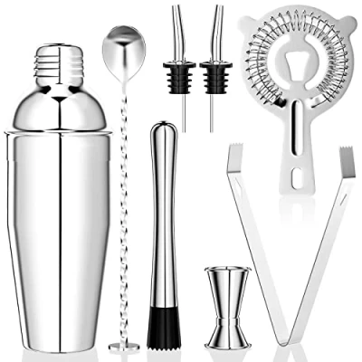 Bild av Newaner 750 ml cocktailset, 8 stycken cocktailset i rostfritt stål shaker, mixer, professionella bartendertillbehör med dubbel mätkopp, sked, mortelstöt för att blanda drycker, hem, bar, fest
