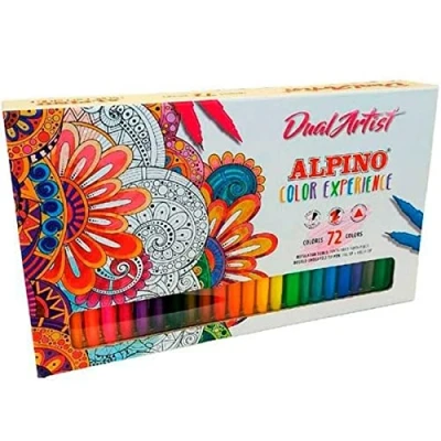 Bild av Alpino Color Experience 72 Dual Artist Markörer Double Tip markörer: Penselspets och fina spetsar för mandala bokstäver Märkpenna Kit