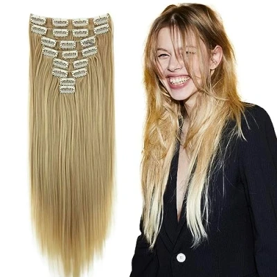 Bild av CAISHA XXL 50cm 8 delar set CLIP IN EXTENSIONS Hårförlängning Hårstycke Rak Ljusblond CES118