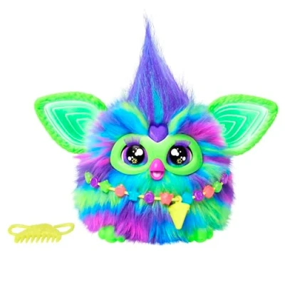 Bild av Furby Galaxy, interaktiv plyschleksak i färgglada färger, lyser mörkret, talar tyska och furbiska, ca 15 cm stor, vacker present till jultomten eller som en hemlig gåva