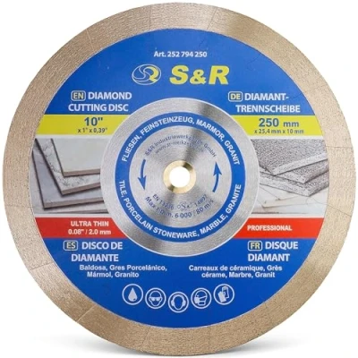 Bild av S&amp;R Diamantkapskiva 250 x 25,4 7 mm (1,6 extra tunn), kapskiva för ren kapning av kakel, porslin, keramik, fint stengods, granit, marmor, bordssåg, kakelkapmaskin
