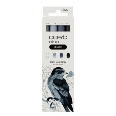 Bild av Copic Ciao Shade Set Dark Cool Gray, 3 tvillingmärkpennor med en medelbred och penselspets, inkl. multiliner Gray 0,5 mm