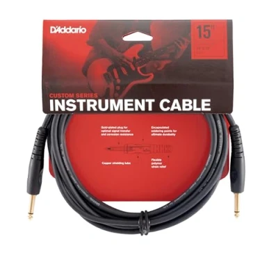 Bild av D&#039;Addario Accessories specialanpassade gitarrkablar instrumentkabel med ¼ tums ändar högpresterande gitarrkabel för gitarrer, bas, tangentbord mono rak ände, 4,6 m