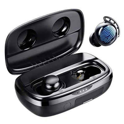 Bild av trådlösa Öronsnäckor Bluetooth, Tribit 100H Speltid Bluetooth 5.0 IPX8 Vattentät pekstyrning Verkliga hörlurar med mikrofon In Ear djup bas Inbyggd USB C laddningsbox Flybuds 3