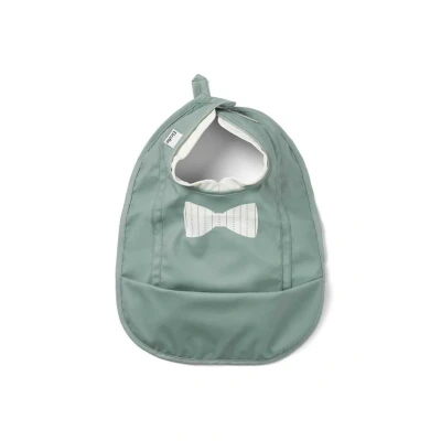 Bild av Elodie details babyhaklapp med uppsamlingsbricka tvättbar skandinavisk design vattentät pebble green