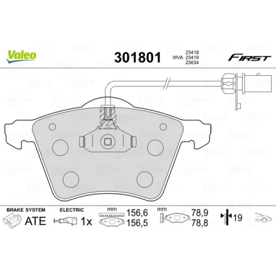 Bild av VALEO 301801 Jeu de plaquettes frein FIRST Essieu avant contact signal d&#039;usure inclus sans tôle anti bruit VOLKSWAGEN: Sharan I