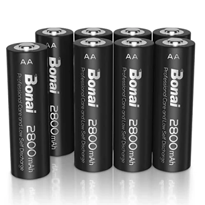 Bild av BONAI Laddningsbara Batterier AA 8 Stycken, 2800mAh Hög Kapacitet Högpresterande Ni MH Uppladdningsbara 1200 Cykler