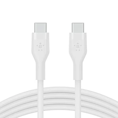 Bild av Belkin BoostCharge Flex silikonkabel för USB Type C till C, snabbladdningskabel med PD som certifierats av IF iPhone 15, MacBook Pro, iPad Galaxy S23, Pixel, m.fl. 2 m Vit