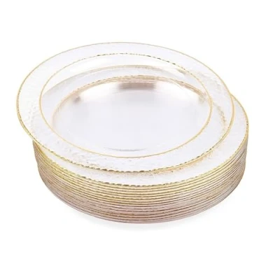 Bild av MATANA 20 små plasttallrikar med guldkant, 19 cm (7,6 tum), desserttallrikar för bröllop, födelsedagar, dop, jul och fester robusta återanvändbara