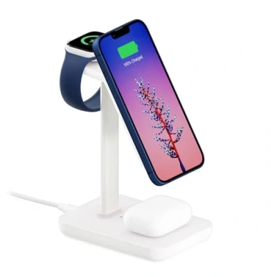 Bild av Tolv South HiRise 3 Magnetisk i 1 laddningsstation för MagSafe iPhones, AirPods och Apple Watch + 1,5 m USB C kabel (vit)