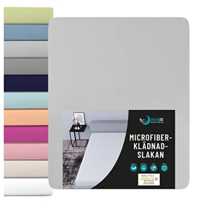 Bild av Dreamzie Dra på lakan För Madrass 140 x 190/200 cm 100% Polyester Auktoriserad OEKO TEX® Grå Mjuk som en Persika