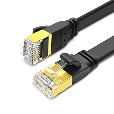 Bild av Yauhody Ethernet Kabel Cat 8 0,5m Platt, 40Gbps 2000MHz, Dubbelskärmad S/FTP, Guldpläterade RJ45 kontakter Nätverkskabel, Cat7/Cat6 Kompatibel, för PS5, TV, Xbox, Router (Svart)