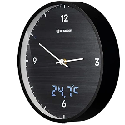 Bild av Bresser Radioklocka väggklocka MyTime LEDsec med 24 cm stor urtavla, LED sekundvisning, inomhustemperatur och tyst radioklocka, svart