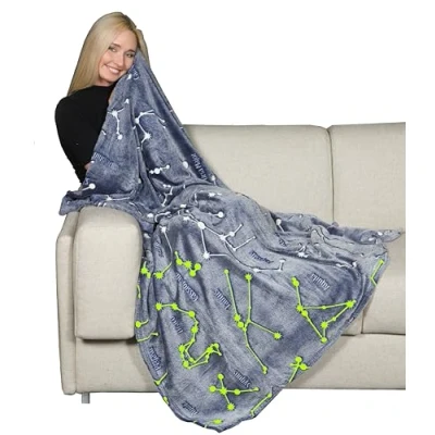 Bild av Kanguru la coperta con le maniche Pläd glöd konstellationer fleecefilt, polyester, blå och vit, 130 x 150 cm