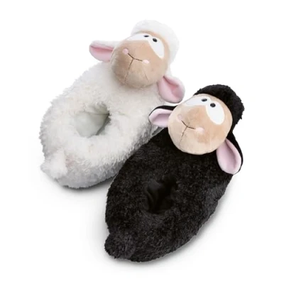 Bild av tofflor får Wool*y Gang Stl; 34 37 (M) svart och vit Hållbara, varma gosiga mjukistofflor för pojkar flickor: djurskor med halkskydd: