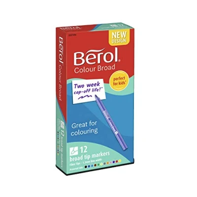 Bild av Berol färgpennor för filtspets Bredpunkt (1,2 mm) blandade färger med tvättbart bläck 12 markörer
