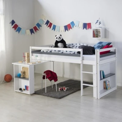 Bild av Homestyle4u 1880, barnsäng, 90 x 200, vit, våningssäng med skrivbord, trappa, ungdomssäng, sängram, trä furu, barnrum