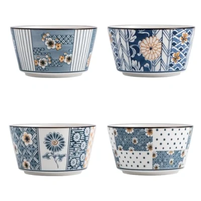 Bild av TuYines flingskålar set med 4, keramiska skålar, efterrättsskålar i porslin, soppskålar, 10 cm serveringsskålar, frukostskålar, små skålar för glass, ris, soppa, efterrätt, mikrovågsugn och