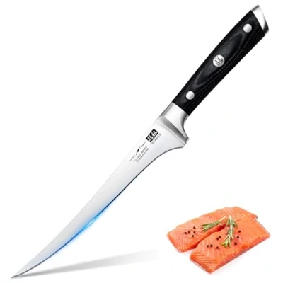 Bild av SHAN ZU Filékniv 18 cm, Professionell Fiskkniv 7 tum, Superskarp Tysk 1.4116 Fiskfilékniv i Rostfritt Stål, eErgonomiskt Trähandtag Classic Series