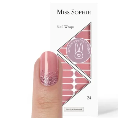 Bild av Miss Sophie nagelfolie bländande rosenträ glitter, rosa, nagelwraps 24 ultratunna självhäftande långvariga nagelfilmer