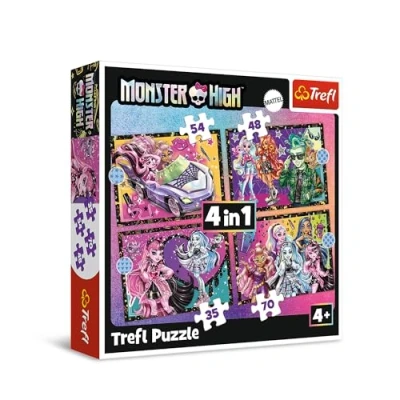 Bild av Trefl Monster High, Elektriserande dag High Pussel 4i1, 4 läggspel, från 35 till 70 bitar Olika svårighetsgrader, för barn år