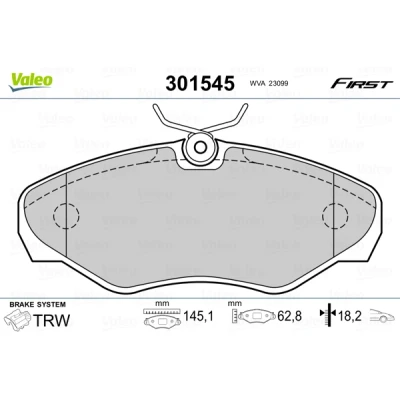 Bild av VALEO 301545 Jeu de plaquettes frein FIRST Essieu avant contact signal d&#039;usure exclu avec tôle anti bruit RENAULT: TRAFIC 2 Kasten, Bus