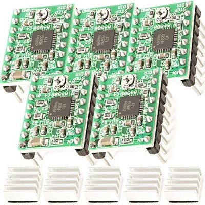 Bild av AZDelivery 5 x A4988 Stegmotormotormodul med Kylfläns kompatibel Arduino och Raspberry Pi inklusive E Book!