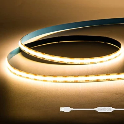 Bild av GINGSOW USB COB LED remsa 5 V varm vit 2 700 K 1 m, 320 lysdioder dimbar lampor CRI80 TV bakgrundsbelysning, flexibel band undergolvlampa för kök, hem gör det själv belysning