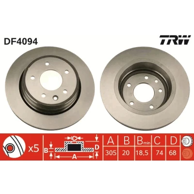 Bild av TRW DF4094 Disque de frein 305 20 5 121 ventilé peint JAGUAR: XK 8 Cabriolet, Coupe, XJ Berline
