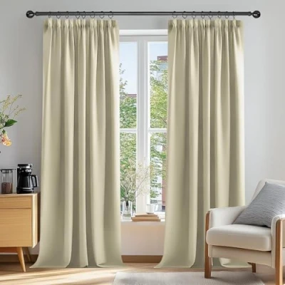 Bild av Deconovo mörkläggningsgardiner supermjuka termiskt isolerade energibesparande pennveck för sovrum 132 x 230 cm beige 2 paneler