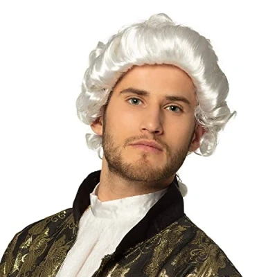 Bild av Boland 86349 Peruk baron, vitt syntetiskt hår med fläta, huvudbonad för temafest och karneval, barockfrisyr kvinnor män