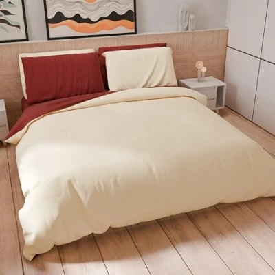 Bild av PETTI Artigiani Italiani Enkelt påslakanset 160x200 cm (1 örngott 50x80 ingår), mjuk mikrofiber kräm vinröd