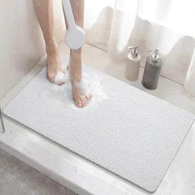 Bild av HITSLAM duschmatta halkfri, 60 x 40 cm halkfri badmatta med dränering, mjuk PVC luva duschbadmatta för badkar, snabbtorkande badrum, vit