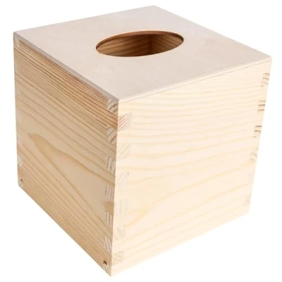 Bild av Creative Deco Vävnadslåda av Träkub Omålad Vanlig Trä Kryssfanér 13,3 x cm Perfekt för Decoupage, Förvaring och Dekoration