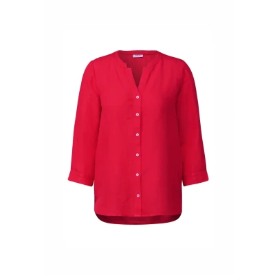 Bild av Cecil Dam, linneblandning, tunika med knappar, Glaserad Apple Red, XL