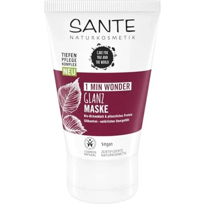 Bild av SANTE Naturkosmetik FAMILY 1 min Wonder Shine Mask, silikonfri hårmask med ekologiskt björkblad extrakt och vegetabiliskt protein, vegansk hårvård för märkbart mer glans jämnhet, 100 ml