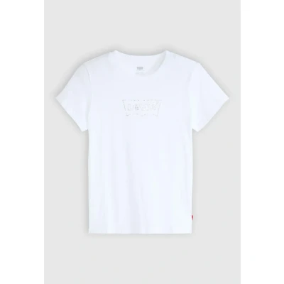 Bild av Levi&#039;s THE Perfect TEE Tshirt med print, Storlek: XS, Batwing iridescent rhinestone n bright white