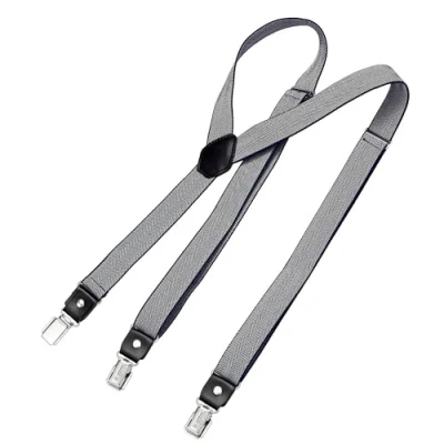 Bild av DonDon breda hängslen 2,5 cm 3 clips med läder i Y form elastisk och längdjusterbar olika designer Fiskbensmönster mörkblå