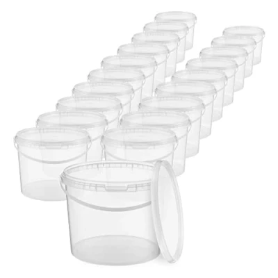 Bild av Hink med lock, 20 x 3 l transparent livsmedelssäker, stabil, lufttät plasthink handtag tom, stycken på vardera liter