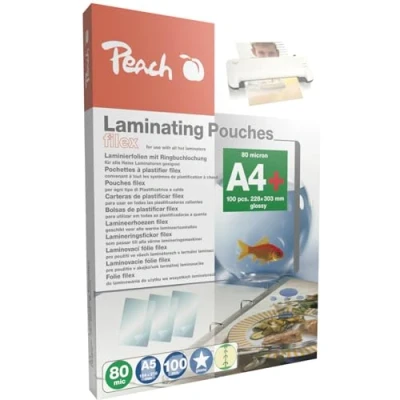 Bild av Peach lamineringsfolier A4 80 mic 100 fickor arkiverbar för praktisk arkivering i mappen kompatibel med laminatorer från alla varumärkestillverkare S PP580 21