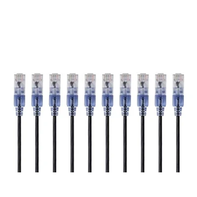Bild av Monoprice Cat6A Ethernet Patchkabel Snagless RJ45, 550 Mhz, 10G, UTP, Pure Bare koppartråd, 30 AWG, 10 pack, 0,5 fot, svart SlimRun Series