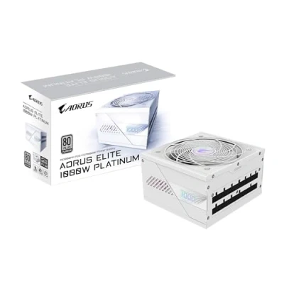 Bild av GIGABYTE AORUS Elite P1000W Ice Power PCIe 5.0, 80 Plus Platinum, helt modulär design, 120 mm fläkt, kompatibel med ATX 3.0, EU kontakt