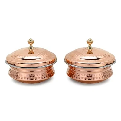 Bild av Zap Impex Uppsättning av 2, koppar servis serveringsskål indisk servering Handi set, nr: 2 (15 cm)