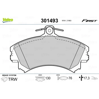 Bild av VALEO 301493 Jeu de plaquettes frein FIRST Essieu avant contact signal d&#039;usure exclu sans tôle anti bruit VOLVO: V40 Break, S40 I