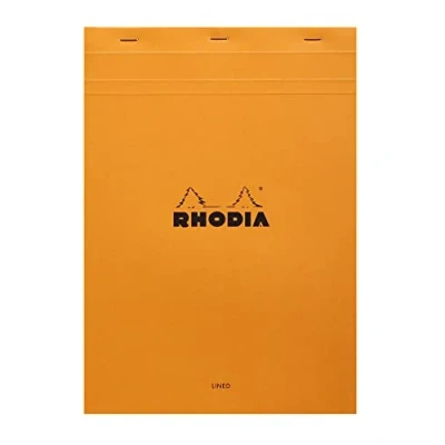 Bild av Rhodia 18600C anteckningsblock (häftad på huvudet, mikroperforerad, DIN A4, linjerad med kant, 80 g, 21 x 29,7 cm, ark) 1 st. orange
