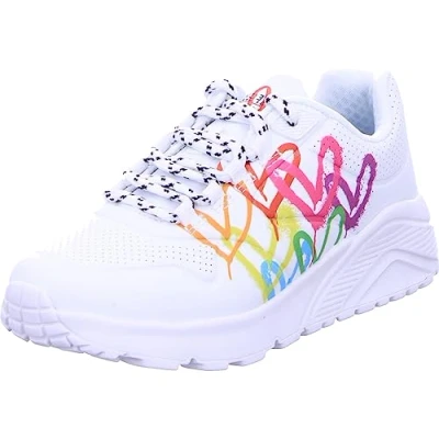 Bild av Skechers Uno Stand on Air Sneaker för kvinnor, Vit PU Multi Trim, 3 UK