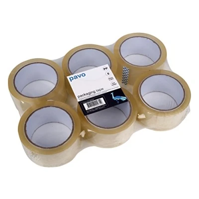 Bild av Pavo 6 rullar premium tejp, PP, lågt ljud/tyst rullande, 66 m, 50 mm, transparent