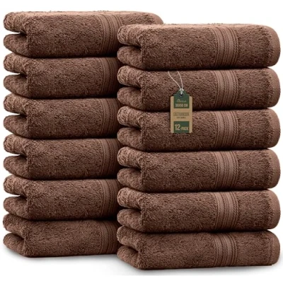 Bild av NatureMark gästhanddukar 12 pack (30x50 cm), 100% bomull, Oeko Tex certifierade, mjuka, absorberande och lättskötta För badrum, gäster &amp; spa Färg: Chokladbrun